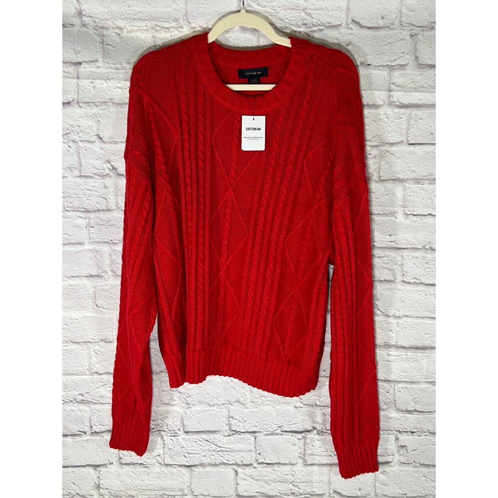 Cotton On Cozy Classic Cable Knit Crew Sweater - Red Size XL